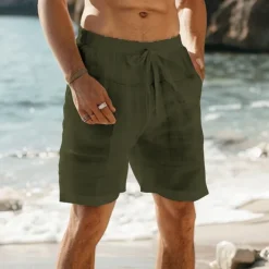 Outlet OUKU Men's Linen Shorts Summer Shorts Beach Shorts Pocket Drawstring Elastic Waist Plain Comfort Breathable Short Holiday Vacation Beach Hawaiian Boho Black Yellow