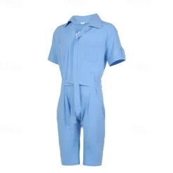 Discount OUKU Men's Linen Shorts Summer Shorts Jumpsuit Pocket With Belt Plain Comfort Short Sports Outdoor Daily Holiday Fashion Designer White Blue