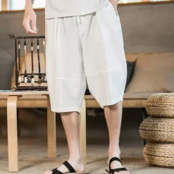 Discount OUKU Men's Linen Shorts Summer Shorts Beach Shorts Pocket Drawstring Elastic Waist Plain Comfort Breathable Short Holiday Vacation Beach Hawaiian Boho Black White