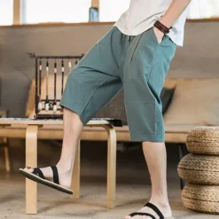 Discount OUKU Men's Linen Shorts Summer Shorts Beach Shorts Pocket Drawstring Elastic Waist Plain Comfort Breathable Short Holiday Vacation Beach Hawaiian Boho Black White