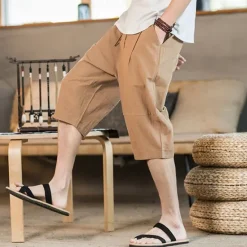 Discount OUKU Men's Linen Shorts Summer Shorts Beach Shorts Pocket Drawstring Elastic Waist Plain Comfort Breathable Short Holiday Vacation Beach Hawaiian Boho Black White
