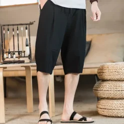 Discount OUKU Men's Linen Shorts Summer Shorts Beach Shorts Pocket Drawstring Elastic Waist Plain Comfort Breathable Short Holiday Vacation Beach Hawaiian Boho Black White