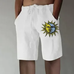 Online OUKU Men's Linen Shorts Summer Shorts Beach Shorts Pocket Drawstring Elastic Waist Sun Comfort Breathable Short Holiday Vacation Beach Hawaiian Boho White Green