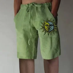 Online OUKU Men's Linen Shorts Summer Shorts Beach Shorts Pocket Drawstring Elastic Waist Sun Comfort Breathable Short Holiday Vacation Beach Hawaiian Boho White Green