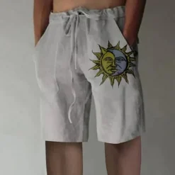 Online OUKU Men's Linen Shorts Summer Shorts Beach Shorts Pocket Drawstring Elastic Waist Sun Comfort Breathable Short Holiday Vacation Beach Hawaiian Boho White Green