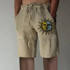 Online OUKU Men's Linen Shorts Summer Shorts Beach Shorts Pocket Drawstring Elastic Waist Sun Comfort Breathable Short Holiday Vacation Beach Hawaiian Boho White Green