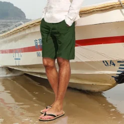 Sale OUKU Men's Linen Shorts Summer Shorts Pocket Drawstring Elastic Waist Plain Comfort Breathable Short Sports Outdoor Daily Stylish Casual / Sporty Black White
