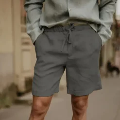 Online OUKU Men's Linen Shorts Summer Shorts Beach Shorts Pocket Drawstring Elastic Waist Plain Comfort Breathable Short Vacation Holiday Beach Hawaiian Boho Black White