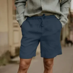 Online OUKU Men's Linen Shorts Summer Shorts Beach Shorts Pocket Drawstring Elastic Waist Plain Comfort Breathable Short Vacation Holiday Beach Hawaiian Boho Black White