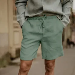 Online OUKU Men's Linen Shorts Summer Shorts Beach Shorts Pocket Drawstring Elastic Waist Plain Comfort Breathable Short Vacation Holiday Beach Hawaiian Boho Black White