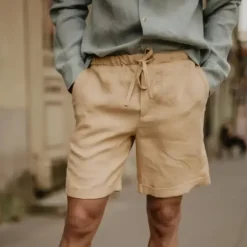 Online OUKU Men's Linen Shorts Summer Shorts Beach Shorts Pocket Drawstring Elastic Waist Plain Comfort Breathable Short Vacation Holiday Beach Hawaiian Boho Black White