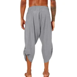 Best OUKU Men's Linen Shorts Summer Shorts Bloomers Baggy Pants Beach Shorts Elastic Drawstring Design Front Pocket Plain Comfort Soft Calf-Length Casual Daily Sports Fashion Black White