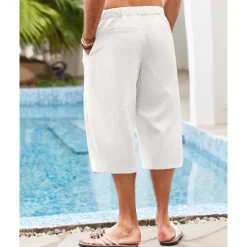 Discount OUKU Men's Linen Shorts Summer Shorts Beach Shorts Pocket Drawstring Elastic Waist Plain Comfort Breathable Calf-Length Holiday Vacation Beach Hawaiian Boho Dark Khaki Black