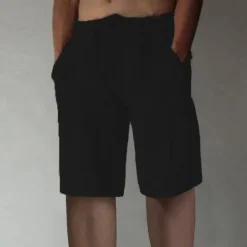 Online OUKU Men's Linen Shorts Summer Shorts Drawstring Elastic Waist Front Pocket Plain Comfort Soft Knee Length Casual Daily Fashion Classic Style Black White