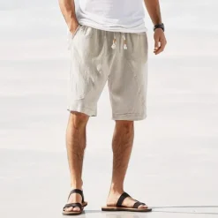OUKU Men's Linen Shorts Summer Shorts Beach Shorts Casual Shorts Pocket Solid Colored Sports Short Casual Holiday Beach Vacation Hawaiian Black Green Low Waist