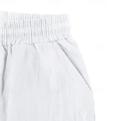 Sale OUKU Men's Linen Shorts Summer Shorts Beach Shorts Pocket Drawstring Elastic Waist Plain Comfort Breathable Short Vacation Holiday Beach Hawaiian Boho Black White