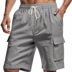 Sale OUKU Men's Linen Shorts Summer Shorts Beach Shorts Pocket Drawstring Elastic Waist Plain Comfort Breathable Short Vacation Holiday Beach Hawaiian Boho Black White