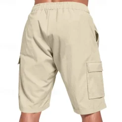 Sale OUKU Men's Linen Shorts Summer Shorts Beach Shorts Pocket Drawstring Elastic Waist Plain Comfort Breathable Short Vacation Holiday Beach Hawaiian Boho Black White