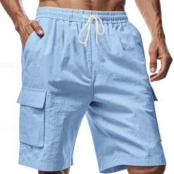 Sale OUKU Men's Linen Shorts Summer Shorts Beach Shorts Pocket Drawstring Elastic Waist Plain Comfort Breathable Short Vacation Holiday Beach Hawaiian Boho Black White