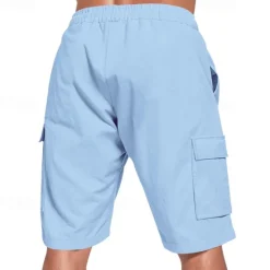 Sale OUKU Men's Linen Shorts Summer Shorts Beach Shorts Pocket Drawstring Elastic Waist Plain Comfort Breathable Short Vacation Holiday Beach Hawaiian Boho Black White