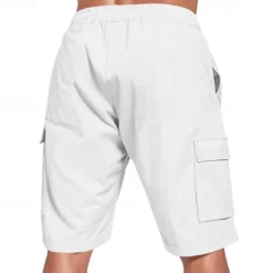 Sale OUKU Men's Linen Shorts Summer Shorts Beach Shorts Pocket Drawstring Elastic Waist Plain Comfort Breathable Short Vacation Holiday Beach Hawaiian Boho Black White