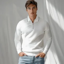 OUKU Men's Linen Silk Cotton Quarter Zip Pullover Sweater Knit Half Zip Knitwear Elegant Home Dailywear Clothing Apparel Fall Winter Black White S M L