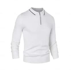 OUKU Men's Linen Silk Cotton Quarter Zip Pullover Sweater Knit Half Zip Knitwear Elegant Home Dailywear Clothing Apparel Fall Winter Black White S M L