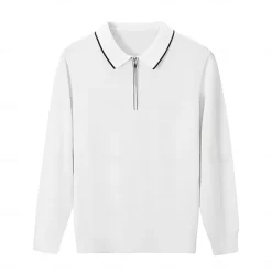 OUKU Men's Linen Silk Cotton Quarter Zip Pullover Sweater Knit Half Zip Knitwear Elegant Home Dailywear Clothing Apparel Fall Winter Black White S M L