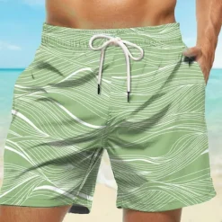 Hot OUKU Men's Lines / Waves Geometric Pattern Swim Trunks Swim Shorts Board Shorts Mid Waist Hawaiian Casual Holiday Beach with Mesh lining Elastic Waist 3D Print Designer Clothing Apparel