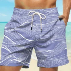 Hot OUKU Men's Lines / Waves Geometric Pattern Swim Trunks Swim Shorts Board Shorts Mid Waist Hawaiian Casual Holiday Beach with Mesh lining Elastic Waist 3D Print Designer Clothing Apparel