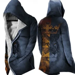 Best OUKU Men's Lion Cross Winter Coat Fleece Jacket Coat Warm Breathable Comfortable Fashion Streetwear Sport Sports & Outdoor Daily Wear Going out Zipper Pocket Print Fall & Winter Hoodie Long Sleeve Blue