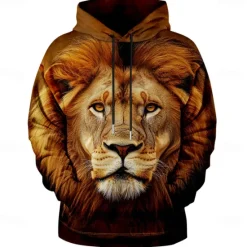 Best OUKU Men's Lion Hoodie Hoodies Sweatshirt Daily Casual Long Sleeve Hooded Vacation Sports Outdoor Streetwear Print Front Pocket Spring & Fall Designer Brown