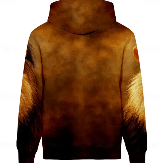 Best OUKU Men's Lion Hoodie Hoodies Sweatshirt Daily Casual Long Sleeve Hooded Vacation Sports Outdoor Streetwear Print Front Pocket Spring & Fall Designer Brown