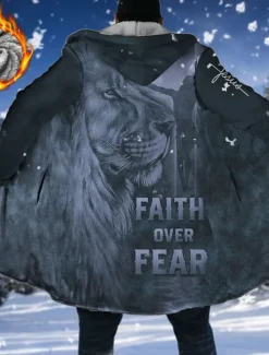 Clearance OUKU Men's Lion Letter Graphic Prints Winter Coat Fleece Jacket Coat Warm Breathable Comfortable Fashion Streetwear Sport Sports & Outdoor Daily Wear Going out Zipper Pocket Print Fall & Winter Hoodie