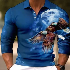 OUKU Men's Lion Polo Shirts Golf Shirt Long Sleeve Polo Shirts Collared Shirts Casual Funny Streetwear Vacation Wear Party Outfits Buttons 3D Print Light Pink White Crystal / Orange