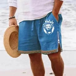Sale OUKU Men's Lion Shorts Summer Shorts Beach Shorts Mid Waist Hawaiian Casual Daily Holiday Going out Zipper Drawstring Elastic Waist Designer Clothing Apparel