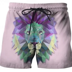 OUKU Men's Lion Swim Shorts Board Shorts Swimming Trunks Mid Waist Hawaiian Casual Holiday Beach Drawstring with Mesh lining Elastic Waist Designer Clothing Apparel