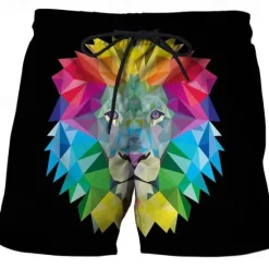 OUKU Men's Lion Swim Shorts Board Shorts Swimming Trunks Mid Waist Hawaiian Casual Holiday Beach Drawstring with Mesh lining Elastic Waist Designer Clothing Apparel