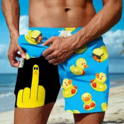 Online OUKU Men's Little Yellow Duck Funny Lined Shorts 2 in 1 Board Shorts Swim Shorts Mid Waist Hawaiian Holiday Beach Wear Side Pockets With Compression Liner Elastic Drawstring Waist Designer Clothing Apparel