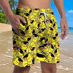 Outlet OUKU Men's Little Yellow Duck Funny Swim Trunks Swim Shorts Board Shorts Mid Waist Streetwear Hawaiian Beach Vacation Wear Side Pockets Mesh Lining Elastic Drawstring Waist Designer Clothing Apparel