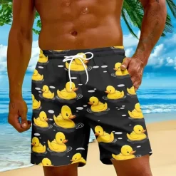 Outlet OUKU Men's Little Yellow Duck Funny Swim Trunks Swim Shorts Board Shorts Mid Waist Streetwear Hawaiian Beach Vacation Wear Side Pockets Mesh Lining Elastic Drawstring Waist Designer Clothing Apparel