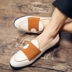 Online OUKU Men's Loafers & Slip-Ons Penny Loafers Suede Nylon Comfortable Slip Resistant Loafer Buckle White Green Color Block