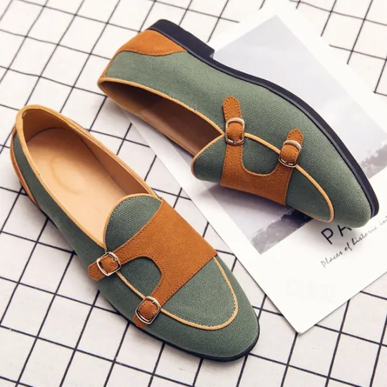 Online OUKU Men's Loafers & Slip-Ons Penny Loafers Suede Nylon Comfortable Slip Resistant Loafer Buckle White Green Color Block