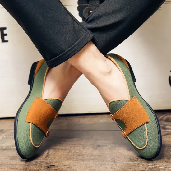 Online OUKU Men's Loafers & Slip-Ons Penny Loafers Suede Nylon Comfortable Slip Resistant Loafer Buckle White Green Color Block