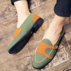 Online OUKU Men's Loafers & Slip-Ons Penny Loafers Suede Nylon Comfortable Slip Resistant Loafer Buckle White Green Color Block