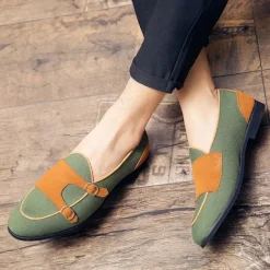 Online OUKU Men's Loafers & Slip-Ons Penny Loafers Suede Nylon Comfortable Slip Resistant Loafer Buckle White Green Color Block