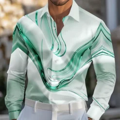 New OUKU Men's Marble Abstract Liquid Art Satin Shirt Dress Shirt Long Sleeve Fashion Casual Vacation Dailywear Summer Spring Fall Turndown 3D Print Button Up Shirts Blue Purple Gold Green