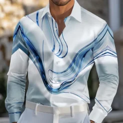 New OUKU Men's Marble Abstract Liquid Art Satin Shirt Dress Shirt Long Sleeve Fashion Casual Vacation Dailywear Summer Spring Fall Turndown 3D Print Button Up Shirts Blue Purple Gold Green