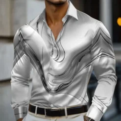 Clearance OUKU Men's Marble Abstract Liquid Art Satin Shirt Dress Shirt Long Sleeve Fashion Casual Vacation Holiday Summer Spring Fall Turndown Collared Shirts 3D Print Button Up Shirts Pink Blue Gold Green Gray