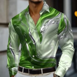 Online OUKU Men's Marble Abstract Liquid Art Shirt Satin Shirt Dress Shirt Long Sleeve Fashion Casual Vacation Dailywear Summer Spring Fall Turndown 3D Print Button Up Shirts Blue green Red Blue Green Gray